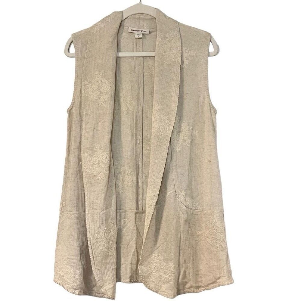 Coldwater Creek Sleeveless Floral Open Front Cardigan Vest Small
